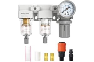 HOFUJNG 1/4" NPT Air Dryer System, 5 Micron Particulate Filter, 0.5＆0.01 Micron Coalescing Filters, Air Pressure Regulator Combo, 0-150 psi Gauge, Semi-Auto Drain, Poly Bowl, Metal Bracket