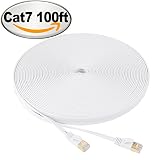 NCElec Flat STP Cat7 Ethernet Cable, Safe for In-wall and Outdoor Use (100Ft, White)