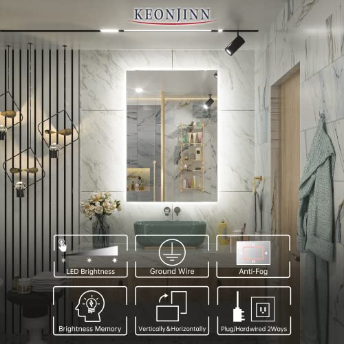 Keonjinn Bathroom LED Mirror, 40 X 24 Inch Backlit Mirror, Acrylic Bathroom Mirror With Lights ...