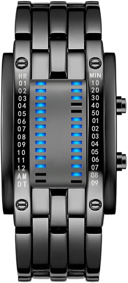 Reloj digital impermeable de lujo de acero inoxidable binario luminoso