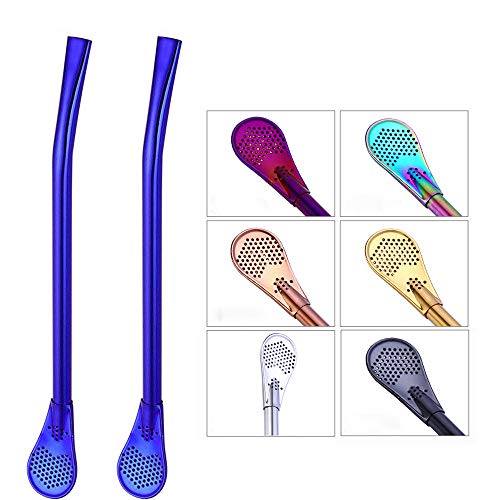 ZTTONE 2Pcs Stainless Steel Drinking Tea Yerba Mate Straw Gourd Bombilla Filter Spoon (rose gold) - Thumbnail 2