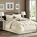 Madison Park Laurel Cozy Comforter Set - Traditional Tufted Faux Silk Design, All Season Down Alternative Bedding with Matching Shams, Decorative Pillow, Ivory Queen(90