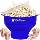 Delizioso Microwave Popcorn Popper - 5 Stars BPA Free + 2 Gifts (Blue)