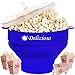 Delizioso Microwave Popcorn Popper / Big Popcorn Maker & 2 Gifts, Silicon Collapsible Bowl 7.8 X 4.3 X 5.7 Inches, BPA and PVC Free, With Lid & Handles (Blue)
