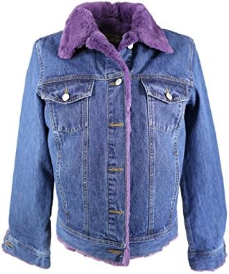 Women's Denim Jacket w/ Rex Rabbit Fur Lining X-S Dark Denim/Purple
