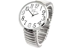 GENEVA Blekon Collections Silver Super Large White Face Case Size 43mm EXTRA LARGE Stretch Band Japanese Movement PC21J Fashion Watch