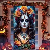 Day of The Dead Door Cover Dia De Los Muertos Backdrop Sugar Skull Altar Mexican Fiesta Halloween Party Decorations and Supplies for Home-71×35''