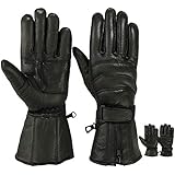 Mens Motorbike Gloves Cold Weather Motorcycle Riding Glove Genuine Leather Black (XL)
