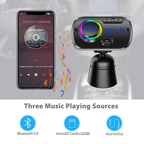 Tecboss Bluetooth FM Transmitter for Car, Upgraded Bluetooth 5.0 Wireless Car Radio Adapter with QC3.0 &5V/2.4A Fast Charging, Hands Free Car Kit, Music Streaming, Connects 2 Phones Simultaneously - Thumbnail 4
