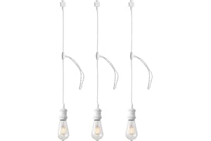 Hiiglxii H Track Pendant Lights with Adjustable Cord, H Type Track Lighting Pendants Lights Fixtures with E26 Socket, Retro Vintage Style, Max Length 39.37 inch, White 3 Pack(Bulbs Not Included)