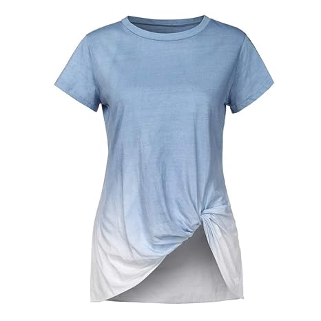 Linkay T Shirt Damen Kurzarm Bluse Tops Farbverlauf Verknotet Oberteile Mode 2019