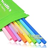 WALFOS Reusable Silicone Straws- Extra Long Flexible Straight Straws for Smoothies /20 & 30 oz Tumblers Yeti/Rtic/Ozark/Trail -ï¼ˆ8 Straws + 3 Cleaning Brushes + 1 Storage Pouchï¼‰- Food Grade & BPA FREE