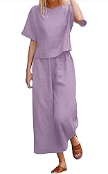 Nfsion Womens Summer 2 Piece Outfits Crewneck Half