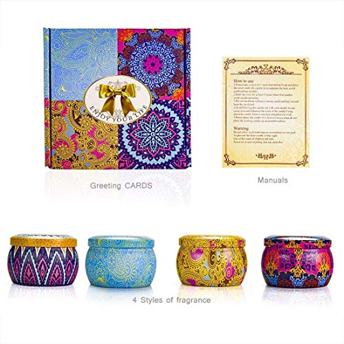 4 Pack Scented Candles Gifts Set for Women, 4.4 oz Soy Wax Portable Travel & Home Tin Jar Candles with Essential Oils for Bath, Stress Relief, Yoga Aromatherapy Candles with Strong Fragrance