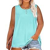 Womens Plus Size Tops Summer Sleeveless Loose Fit Button Down Tanks Top Blouse Shirts