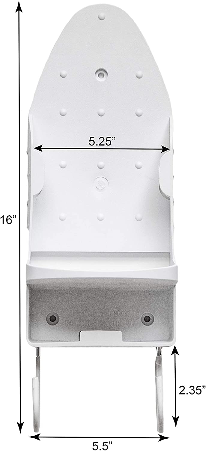 Sophisti-Clean Iron Board Laundry Room Organization and Storage with Hooks, White