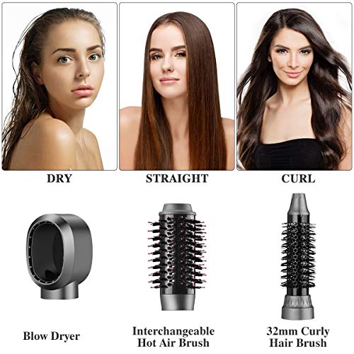 Hair Dryer Brush Hot Air Brush,Cosy Life 1000W 3 Heat Settings 3 in 1 Negative Ion One Step Hair Dryer & Volumizer with Interchangeable Brush Heads