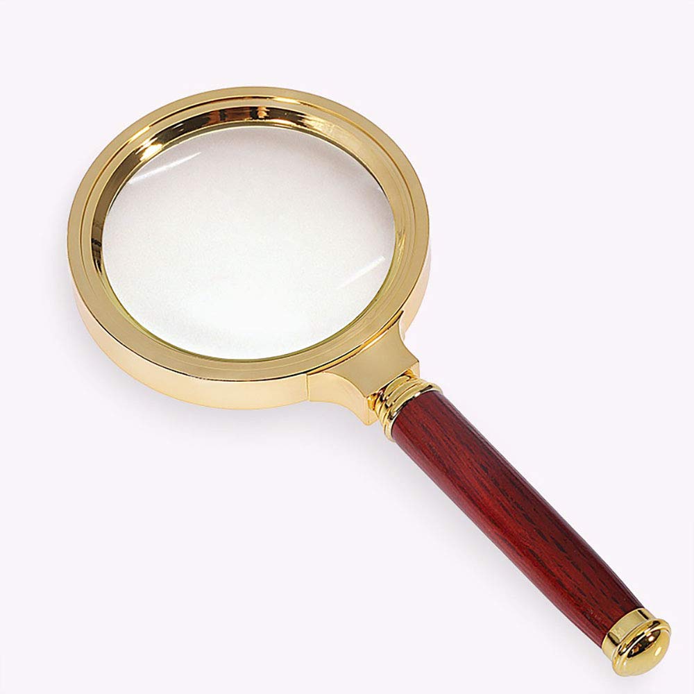 Qirc Handheld Magnifying Glass, Wood Grain Handle 10 Times Magnifying Glass, For Home Study, Reading, Troubleshooting, Antique Magnifying Glass (80mm Diameter-Red)