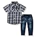 FERENYI US Kids Clothing Boys Casual Short Sleeved Plaid Shirt and Denim Jeans Sets Blue
