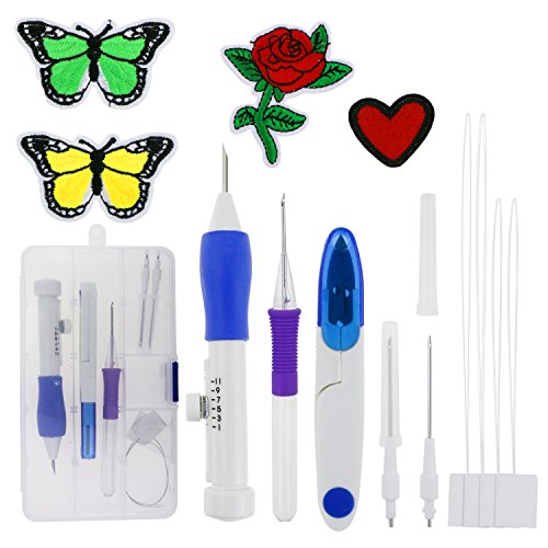 Fixget Magic Embroidery Pen, Punch Embroidery Needles Embroidery Stitching Punch Craft Embroidery Patterns Punch Needle Kit Knitting Sewing Tool for DIY Threaders Sewing Cross Stitching (Type 1)