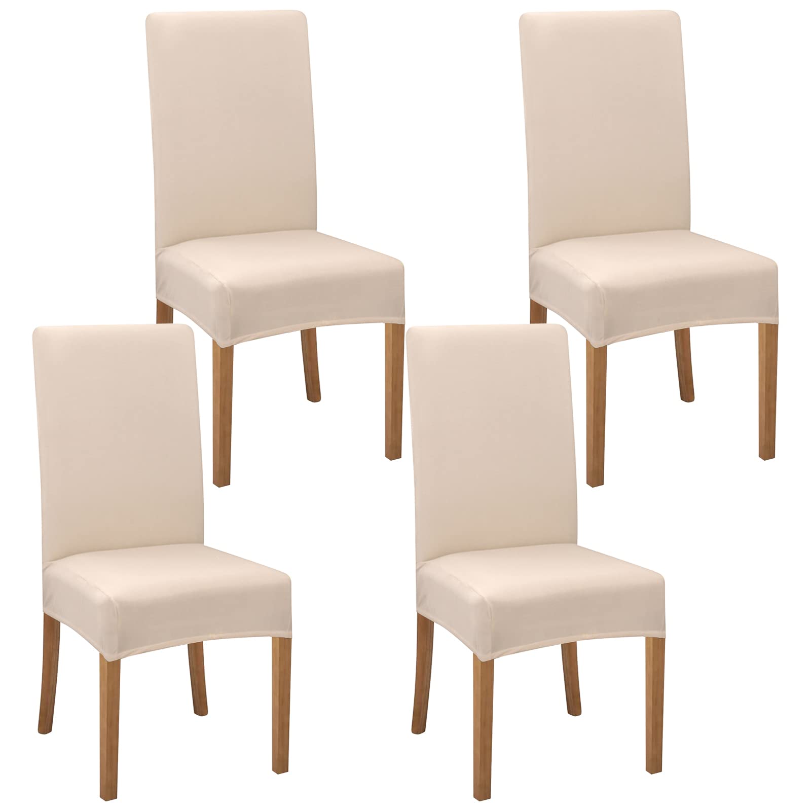 Kaket Dining Chair Covers for Dining Room Set of 4, Stretch High Back Chair Slipcovers Removable Washable, Dining Chair Protective Cover Chair Decoration Cover for Home Hotel Dining Room (Beige White)