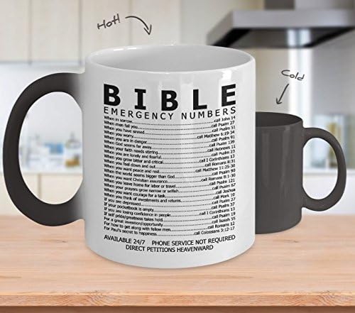 Bible Emergency Numbers Mug Cup (Color Changing) - Christian Gifts For Women Men - by Mama Bear Threads