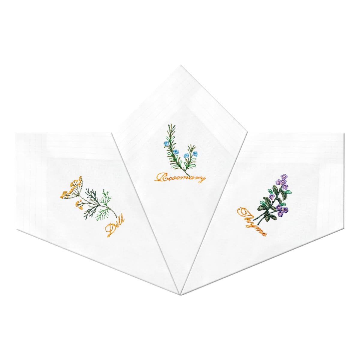 Warwick & Vance Pack Of 3 Womens/Ladies Herb Embroidery Design Handkerchiefs With Satin Stripe Borders, 100% Cotton, 29 x 29cm