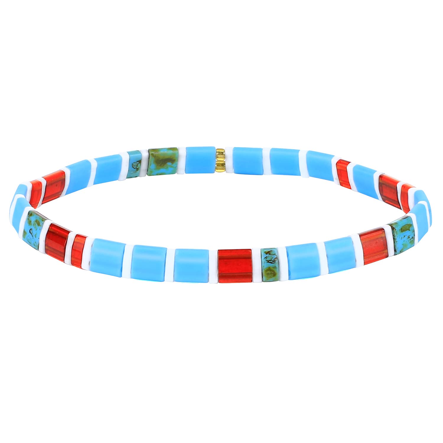 KELITCH Women Tila Beads Charm Bracelet Stretch Bracelets Candy Colors Wrap Friendship Bracelets - B