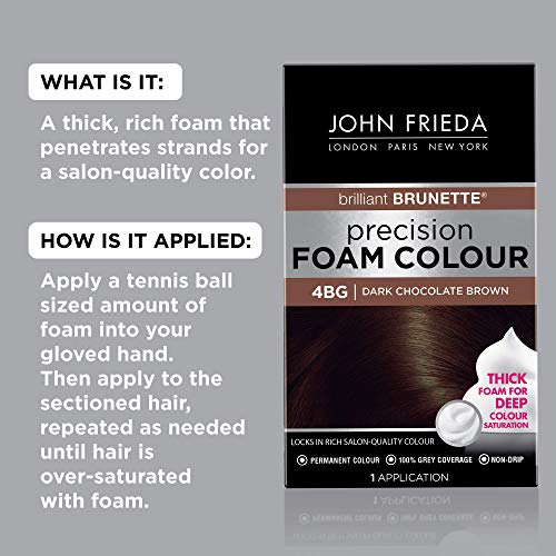 John Frieda Precision Foam Color, Dark Chocolate Brown 4BG, Fullcoverage Hair Color Kit, with