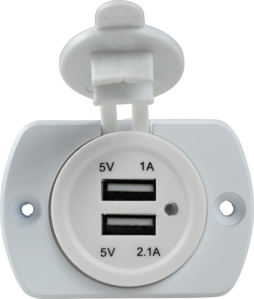 as - Schwabe 2-way recessed socket caravan, built-in socket with 2 x incl. 0.6 m ground cable input voltage 12 V DC - USB ports 1 A and 1 x 5 V / 2.1 A - socket with lid for indoor use - white I 61464
