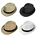 FALETO Unisex Summer Panama Straw Fedora Hat Short Brim Beach Sun Cap Classic (#01 Beige)