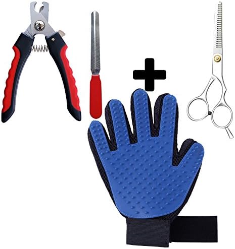 Pet Grooming Glove with nail clippers and dog scissors Gentle Deshedding Brush Glove grooming kit pet