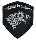 Detailed Direwolf Stark Crest Shield 2x3.5 Morale Patch - Black