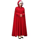 Handmaid Offred Cosplay Costume Outfit,Women Red Hooded Cape Cloak with White Bonnet for Halloween Party