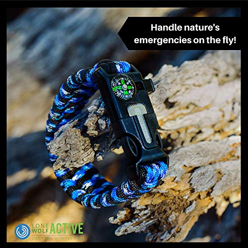 image for Lone Wolf Active Paracord Survival Bracelet - Compass, Whistle, Flint 