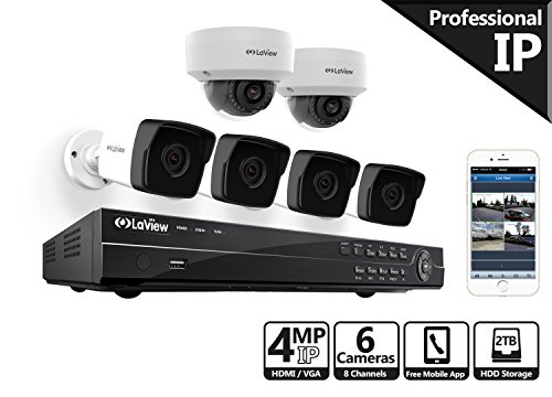 LaView 4-Megapixel (2688 x 1520) 8 Channel PoE 4K NVR Security Camera System - 4 4MP Bullet & 2 4MP Dome IP Surveillance Cameras, 100ft Night Vision, Pre-Installed 2TB Hard Drive