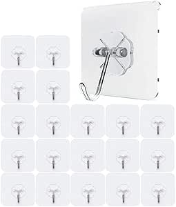 JZK 20 x Fuerte ganchos adhesivos gancho pared transparente carga 10KG max gancho de plástico para baño cocina pared puerta nevera techo armario