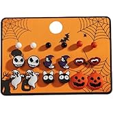 Halloween Stud Earrings Set for Women Cute Spider Web Pumpkin Ghost Bat Drop Dangle Earrings Halloween Party Jewelry