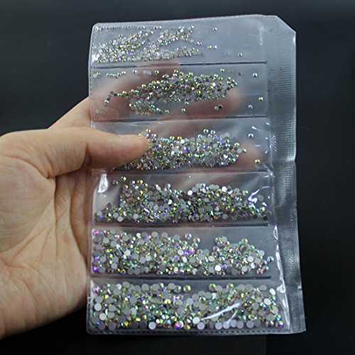 1728pcs Spangle Nail Art Rhinestones AB Nail Crystal Flat Back Circular Glass Studs Stones for 3D Nails Art Decorations Manicure Tools (1.3mm, 1.5mm, 1.8mm, 2.0mm, 2.4mm, 2.8mm (Crystal AB)