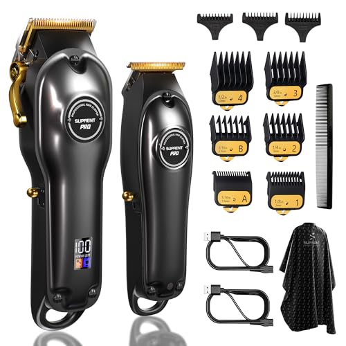 SUPRENT Professional Hair Clippers for Men - Zero Gap T Hair Cutting and Clipper Kit - Cordless Barber Clippers Set with LED Display (Black)