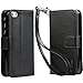 Iphone SE Case, iphone 5s case, Arae [Wrist Strap] Flip Folio [Kickstand Feature] PU leather wallet case with ID&Credit Card Pockets For Apple iphone SE/5s/5 (Black)