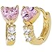 Gold Plated Pink & Clear Cubic Zirconia Heart Hoop Earrings for Little Girls 8mm - Elegant and Fashionable Love Heart Jewelry for Young Girls and Teens - Wonderful Gift Idea for Birthdays