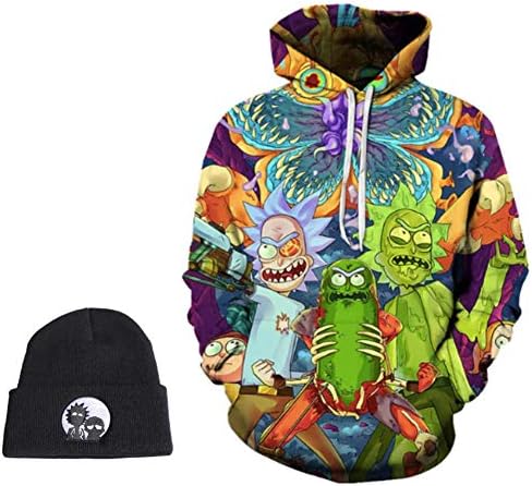 Zee Design Rick & Morty Hoodie Fleece W/Beanie Men Women Rick Hoodie & Beanie hat