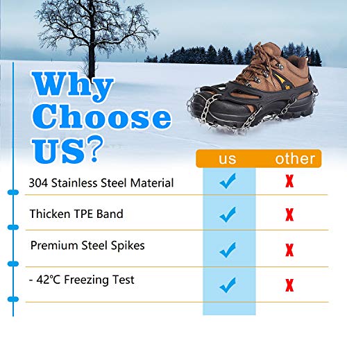 Vodche Traction Cleats Crampons Ice Snow Grips for Boots Shoes Stainless Steel Ice Cleats with 19 Spikes Safe Protect for Walking, Jogging, Climbing and Hiking (X-Large) - Thumbnail 7