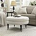 BELLEZE Tufted Beige Linen 33-inch Round Accent Ottoman Foot Stool Large, Beige
