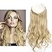 SARLA Invisible Wire Hair Extensions with 3 Clips Long Synthetic Wavy Curly Hairpiece Adjustable Transparent Headband for Women 18 Inch Pale Ash Blonde