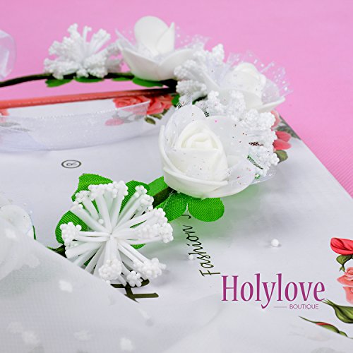 Flower Car Ear Headband Hair Wreath for Women Photography Weddings Festival Party Garland Crown Headpiece White 2pcs - HLH1 - Thumbnail 4