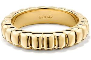 NOKMIT Chunky Gold Statement Rings for Women 14K Gold Silver Tone Cute Puffy Dome Croissant Thumb Band High Polished Smooth Comfort Fit Size 5-10