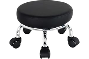 WKWKER Modern Roller Seat PU Leather Low Round Rolling Stool 360 Swivel Small Stool with Universal Caster Wheels for Home Office, Garage, Shop, Fitness, Sport (H: 8.6", Black)