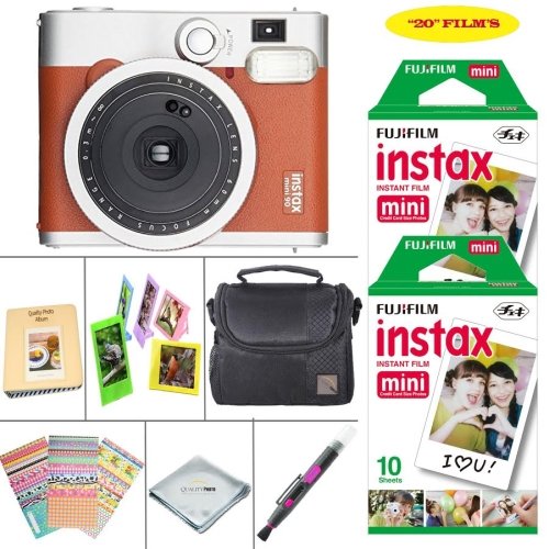 Fujifilm instax mini 90 Instant Film Camera + Fujifilm instax Film 20 Sheets + Extra Accessories Kit (Brown)